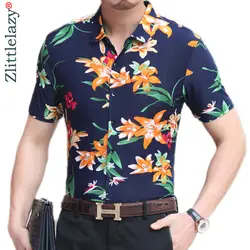2018 с коротким рукавом социальные мужчины Цветок Гавайская рубашка платье Повседневная slim fit Лето Мужская рубашка Мужская модная уличная