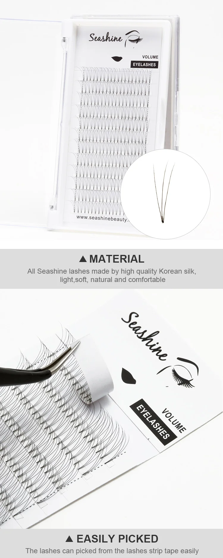 Удлинители для ресниц Seashine Индивидуальные ресницы предварительно сделанные фен для придания объема макияжа красоты короткие Стволовые накладные ресницы 3D-6D Premade