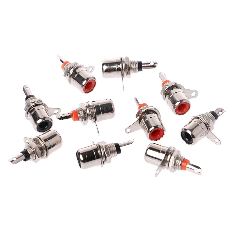 5 x Black RCA Panel Mount Socket Nickel Plated