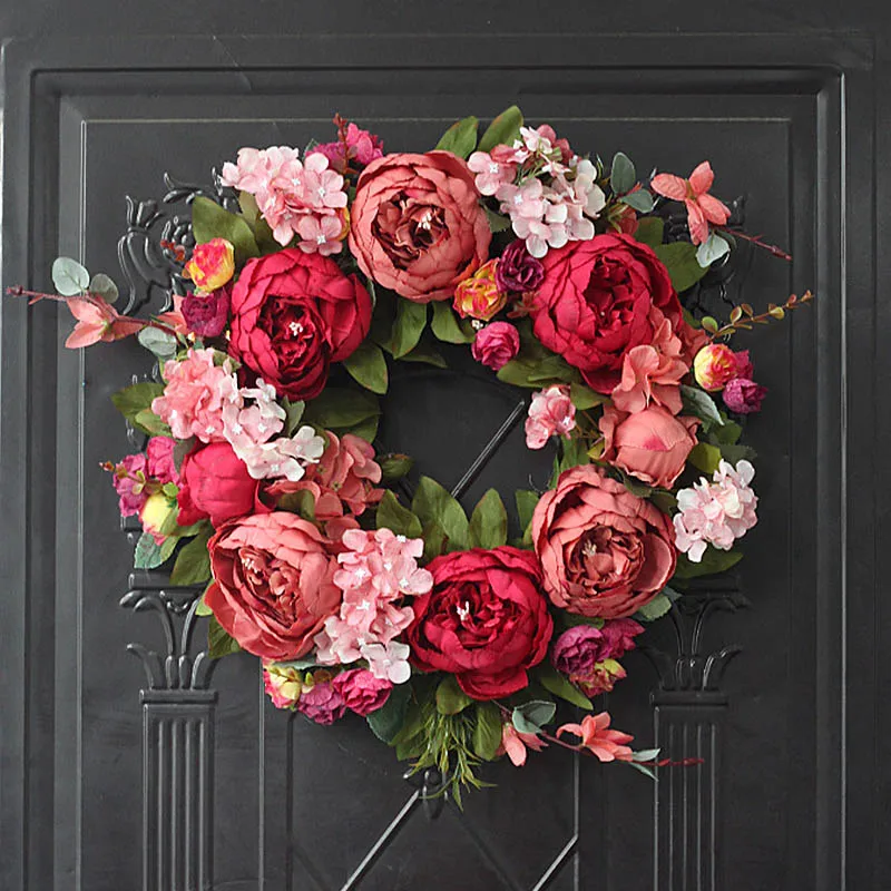 

Handmade Garland Artificial Peony Wreath Simulation Silk Cloth Fake Flowers Rattan Decoration Home Wedding Door Wall Decoration