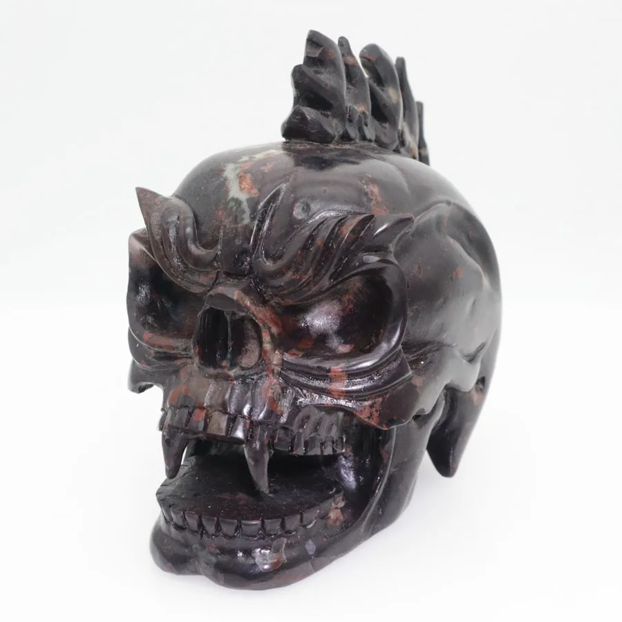 

5.4" 1323g,POPPY JASPER Handmade Carved Crystal Unicorn Skull Crystal Realistic Healing Furnishing Articles Figurine TE60