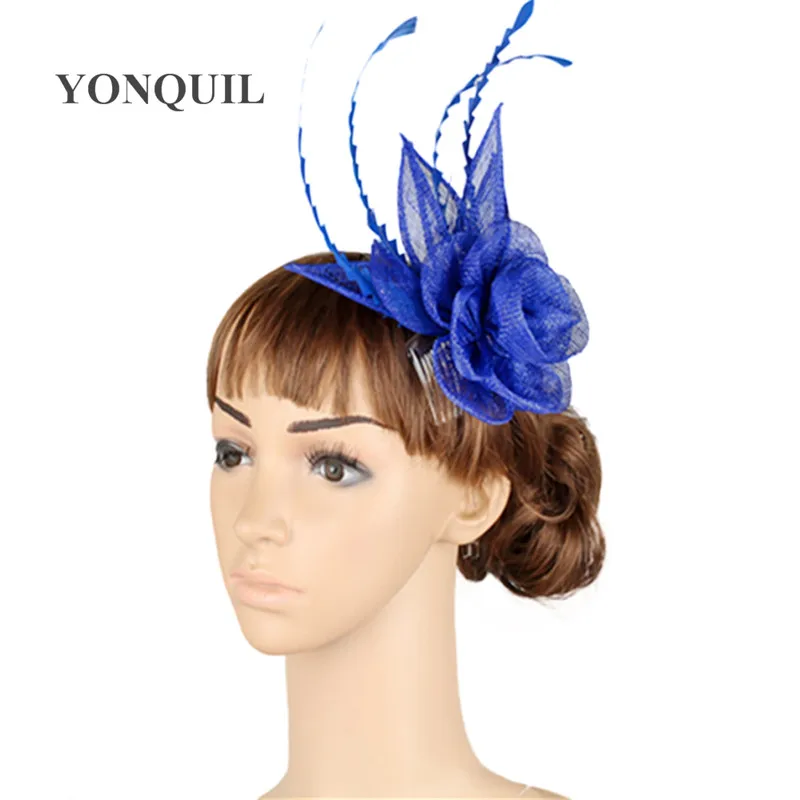 

Women Generous party fascinator hats elegant ladies headwear with feather adorned on hair combs wedding hair accessories MYQ008