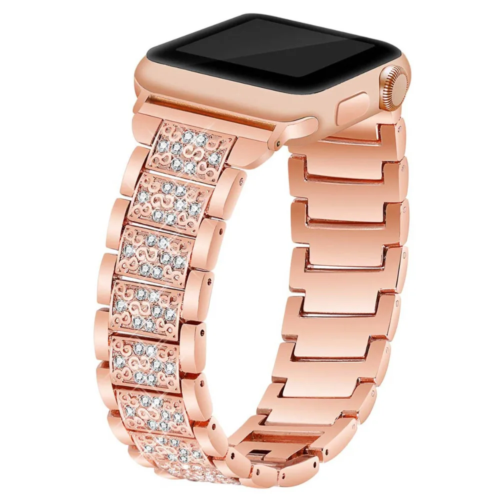 Для женщин бриллиантовый браслет ремешок для наручных часов Apple Watch, версии 5 4 3 2 1 класса люкс; со стразами; с металлическим ремнем ссылка 40/44/38 мм/42 мм браслет