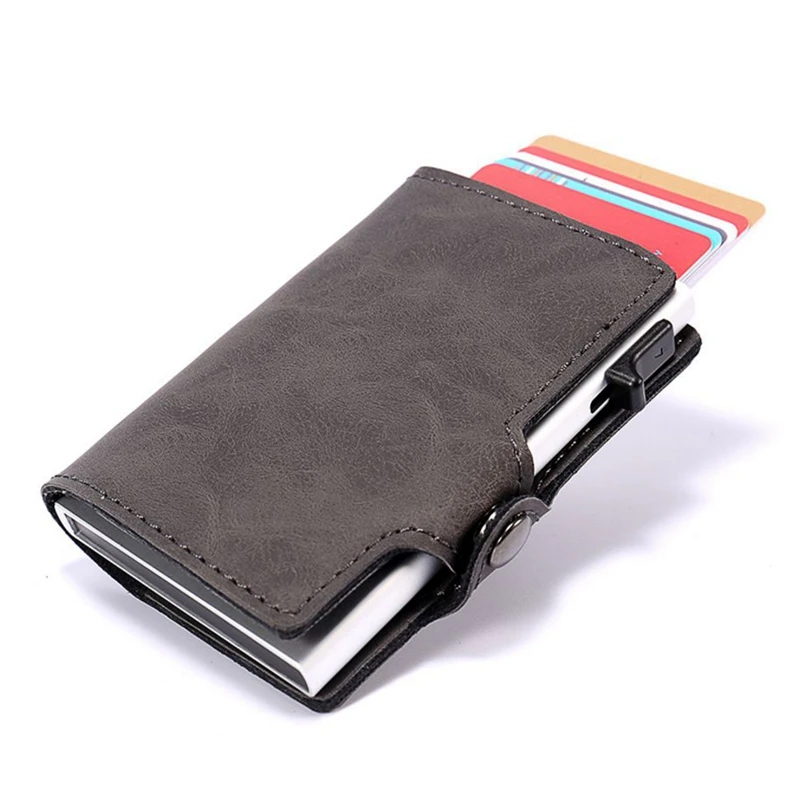

BiPtyDam New Aluminum Women Men Card Wallet Slim Mini Rfid Blocking Wallets Slide out Business Card Holder Porte Carte Credito