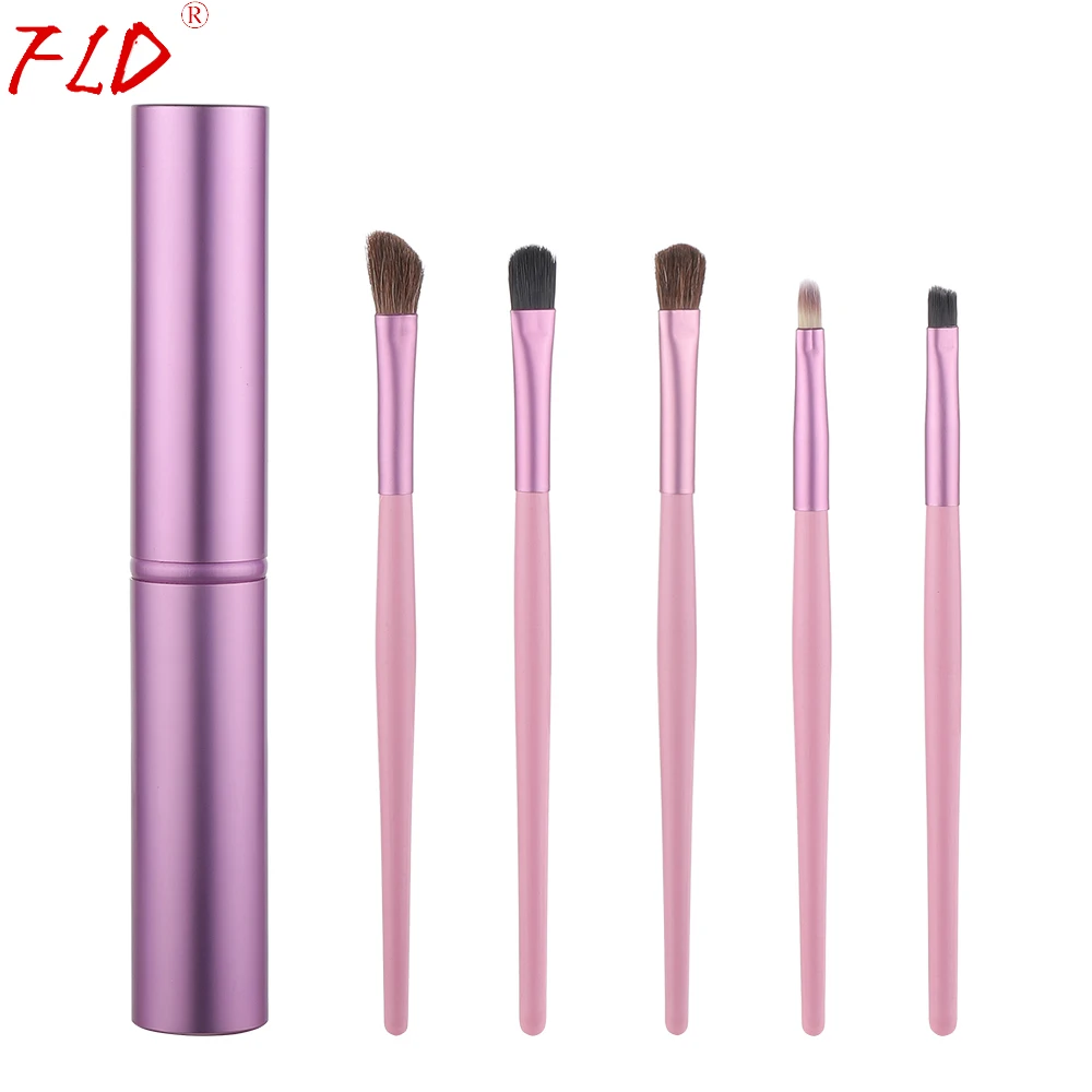 

FLD 5Pcs Travel Makeup Brushset Portable Aluminum Tube Mini Eye Brush Eyeliner Eyeshadow Somked Make Up Brushes Set