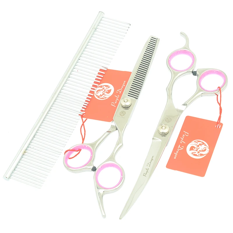 Tesoura de Prata Polegada Set Jp440c Dragão Roxo Pet Grooming Scissors Tesouras Cão Grande Reta & Emagrecimento Curvo Lzs0508 7.0 4 Pçs - 8 Cheap Tesouras de cabelo