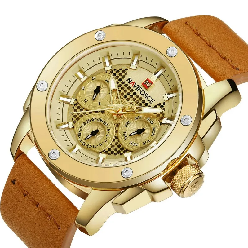 

Luxury Famous Top Brand Mens Quartz Watch Men Waterproof Sports Watches Men Leather Calendar Clock Relogio Masculino NAVIFORCE