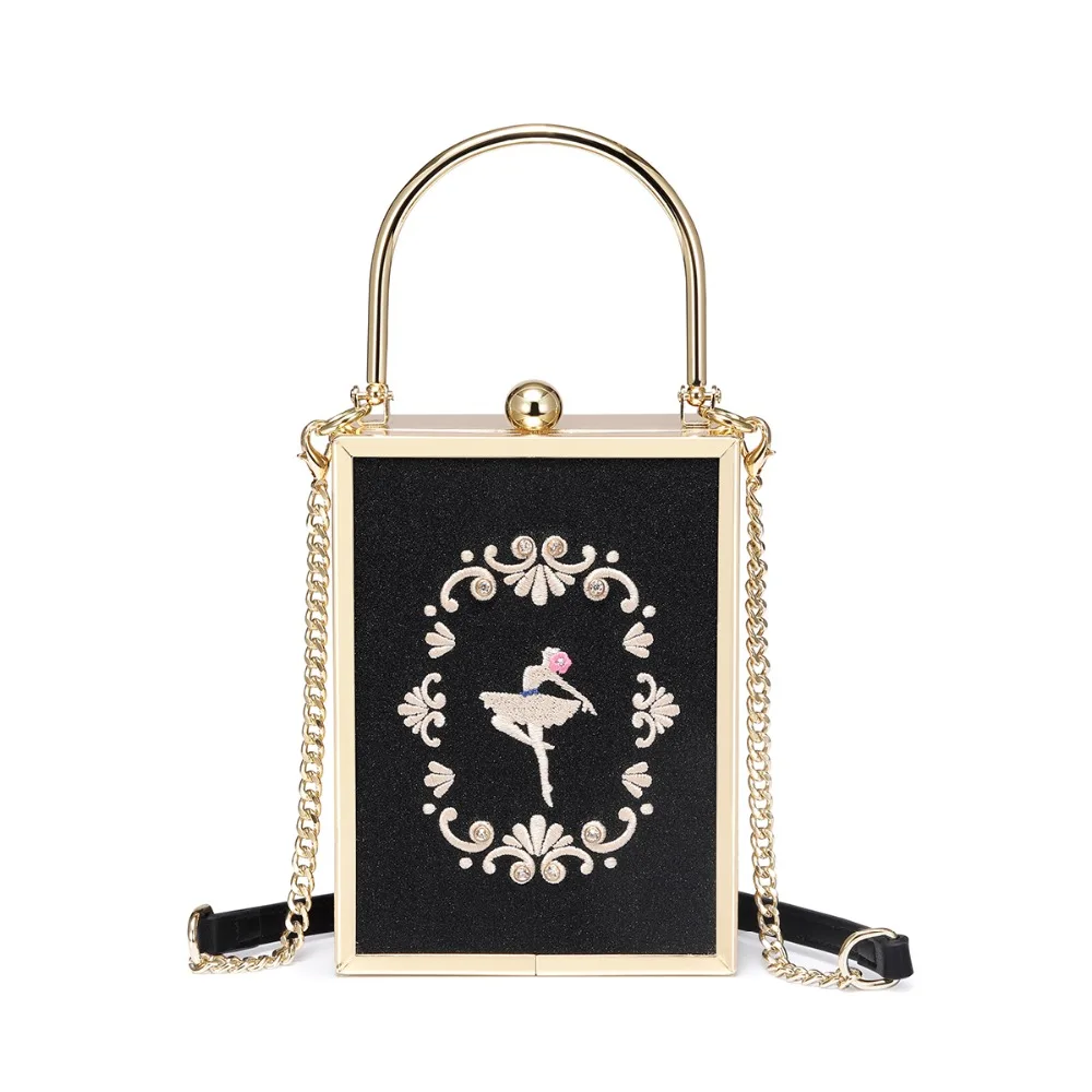 

2019 NEW Women's PU Leather Handbags Ladies Embroidery Tote Evening Purse Female Fashion Flap Chains Party Bags