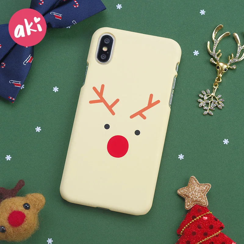 AKI Christmas Reindeer Phone Case for iPhone X Xmas Holiday Santa Claus Elk Hard PC Cover 6s 6 7 8 Plus | Мобильные телефоны и
