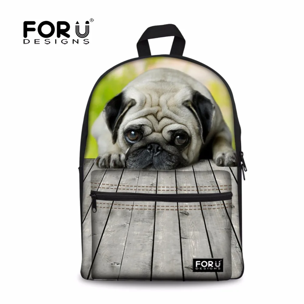 

FORUDESIGNS 2017 Fashion Children Canvas School Bags 3D Cute Pug Dog Printed Girls Teenage Book Bag Women Schoolbag Kid Backpack