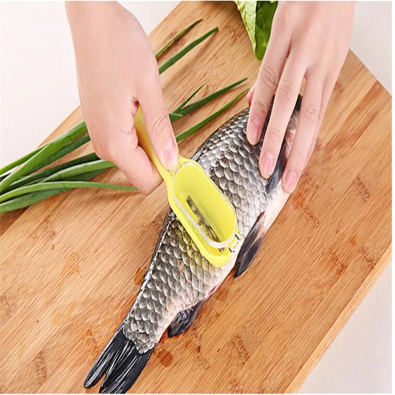 Image Durable Plastic Fish Scale Remover Scraper Cleaner Scaler Kitchenware Peelers Fish Skin Steel Plastic Fish Scale Remover Scaler