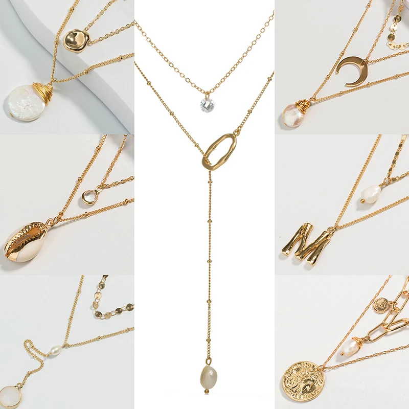 

Bohemian Multi Layer Pendant Necklaces for Women Short Chain Heart Choker Necklace Gold Chain