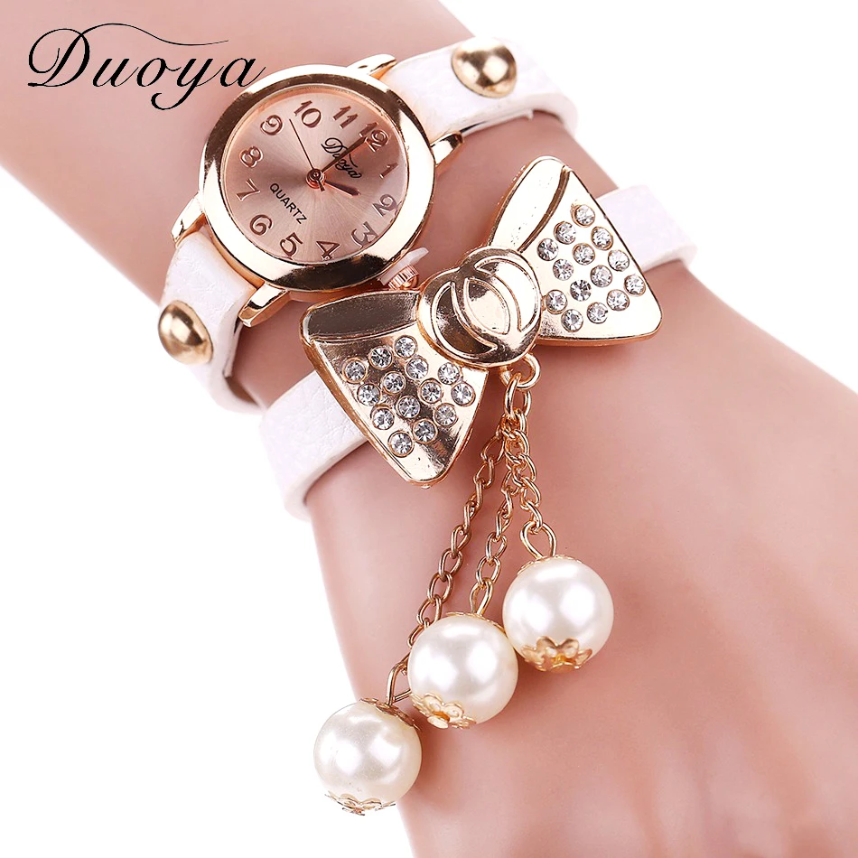

Duoya Brand Watch Women Fashion Butterfly Bow Pearl Casual Leather Bracelet Wristwatch Women Dress Cheap Electronics Watch XR533