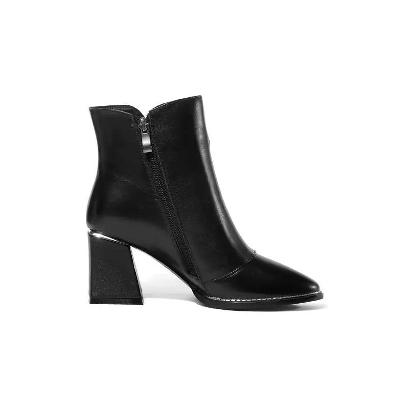 Bouton Cuir white Hiver Pour Noir Bottes Mode Bout À Pointu Nouvelle Véritable Hauts 2018 Memunia Cheville Arrivée Épais En Femmes Talons Zip De Sq6vwnBwR