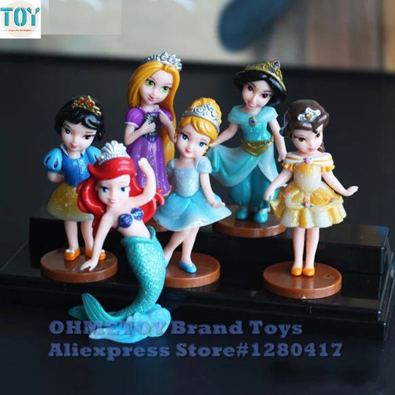

OHMETOY 6PCS Princess Toys Cinderella Snow White Rapunzel Belle Ariel Jasmine Baby Dolls 9cm Girl Birthday Gift Cake Toppers