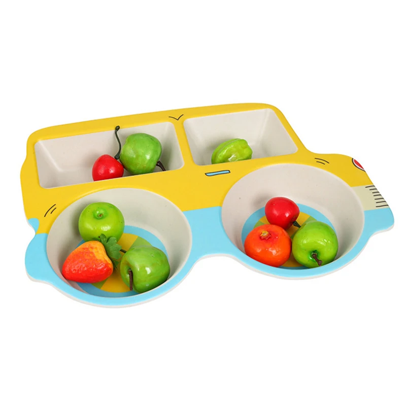 Baby Bamboo Fiber Dinnerware Cartoon Pattern Sub-gird Plates Children Feeding Tableware Irregular Toddler Kids Utensils BB5111 (16)