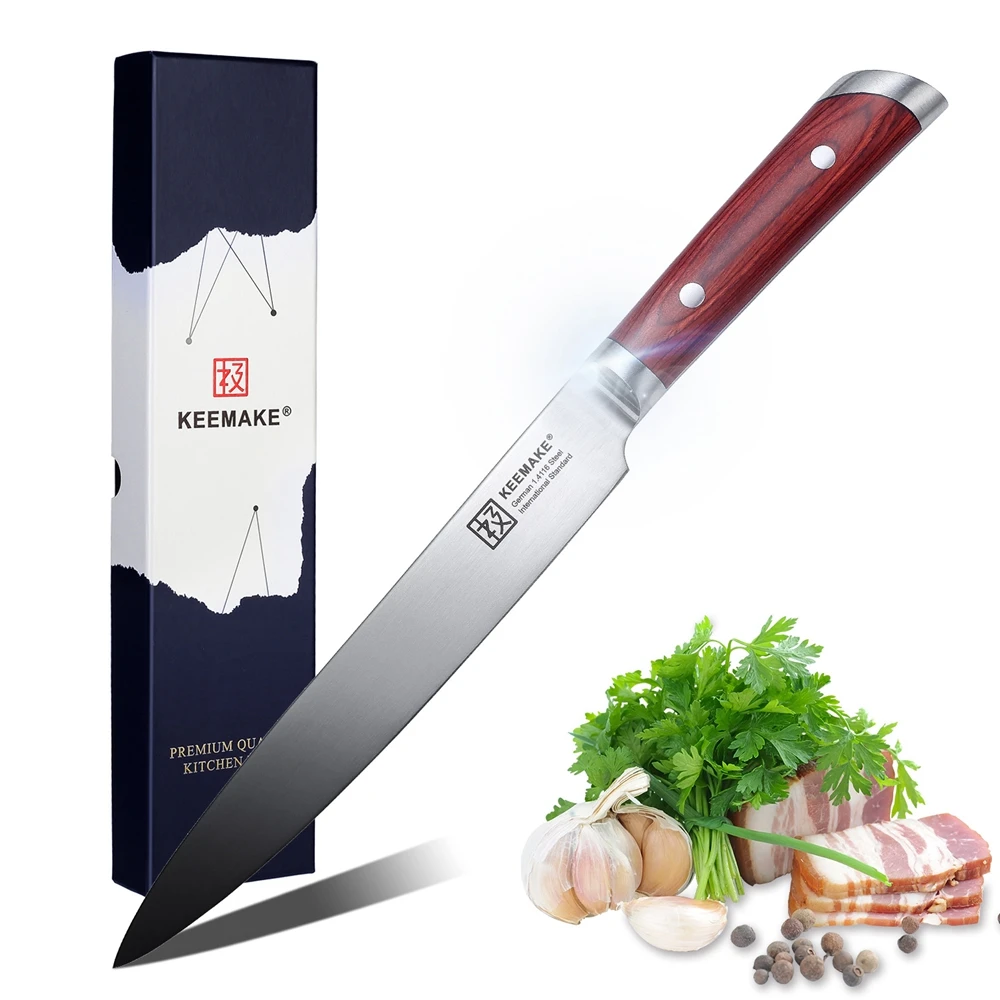 SUNNECKO 6 шт набор кухонных поварских ножей, немецкий 1,4116 стальной нож, острый нож Santoku для хлеба, цветной нож с деревянной ручкой для нарезки