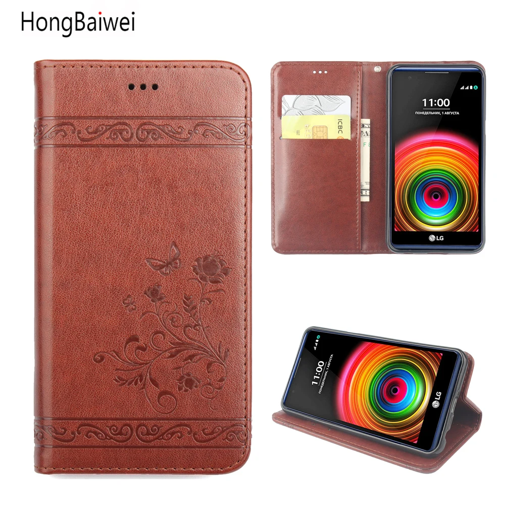 HongBaiwei тиснение для LG X power чехол бумажник Слот Флип кожа xPower телефона оболочки