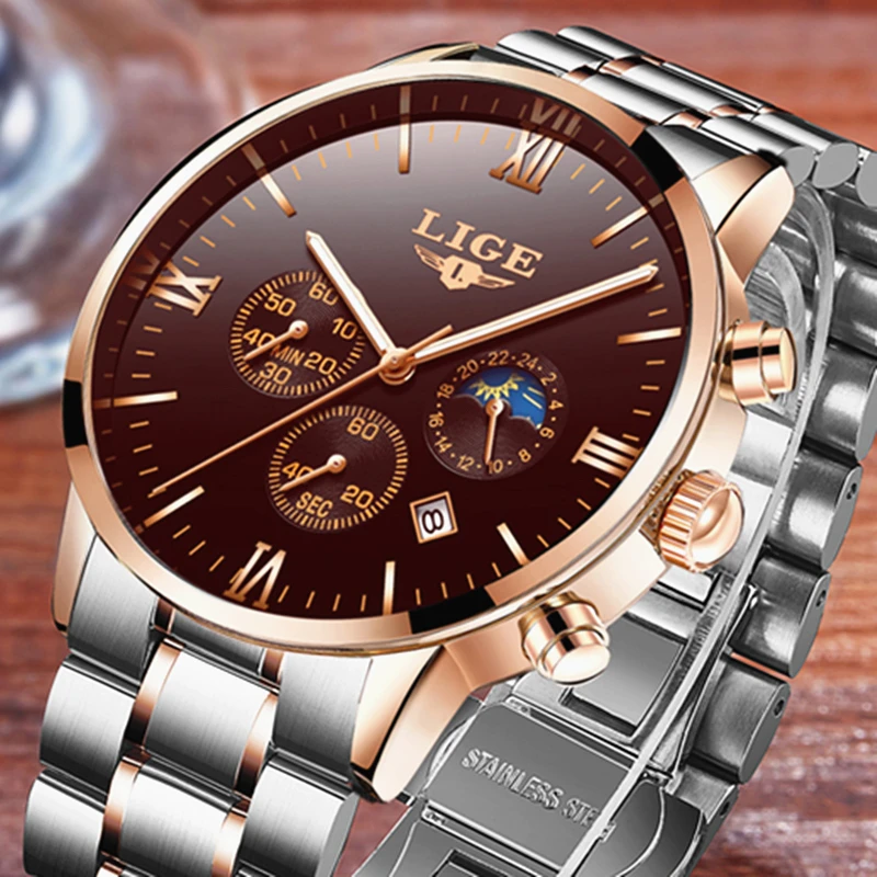 2017 New Watches Men Luxury Brand LIGE Chronograph Men Sports Watches Waterproof Full Steel Quartz Men's Watch Relogio Masculino