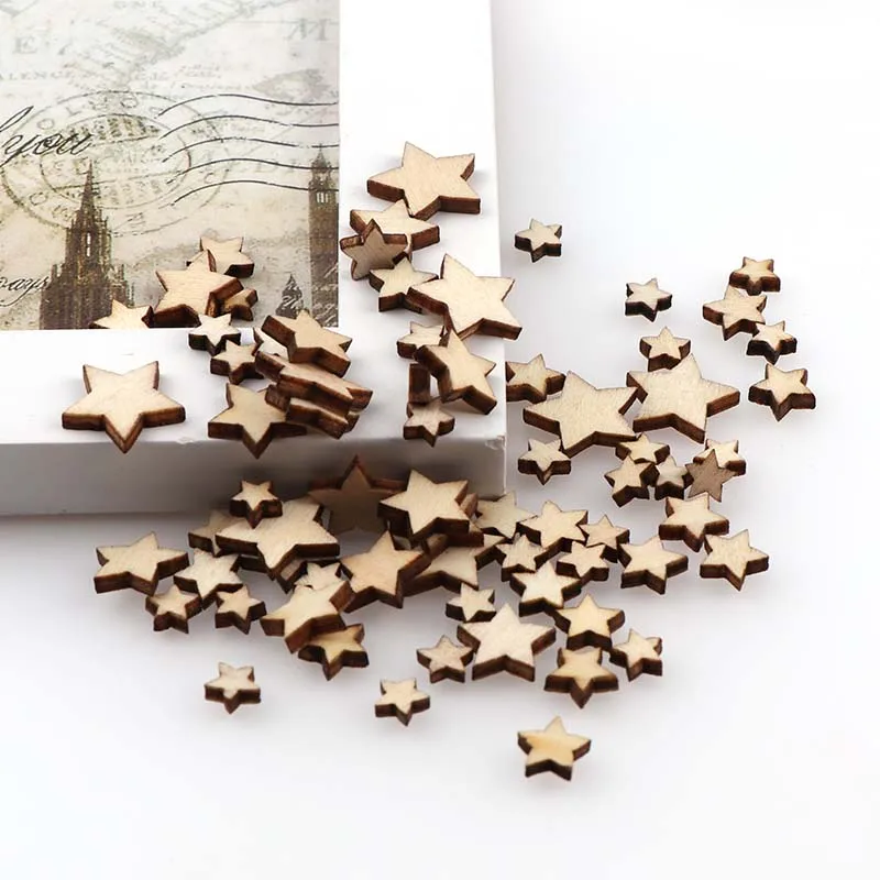 100 шт. 11-мм 34 мм смешанный размер пентаграмма деревянный чип для ручной работы DIY Craft без отверстия деревянные чипсы декоративные деревянные
