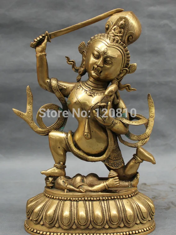 

12" Tibet Brass Buddhism Vajra Snake Head Kwan-Yin Manjushri Buddha Statue
