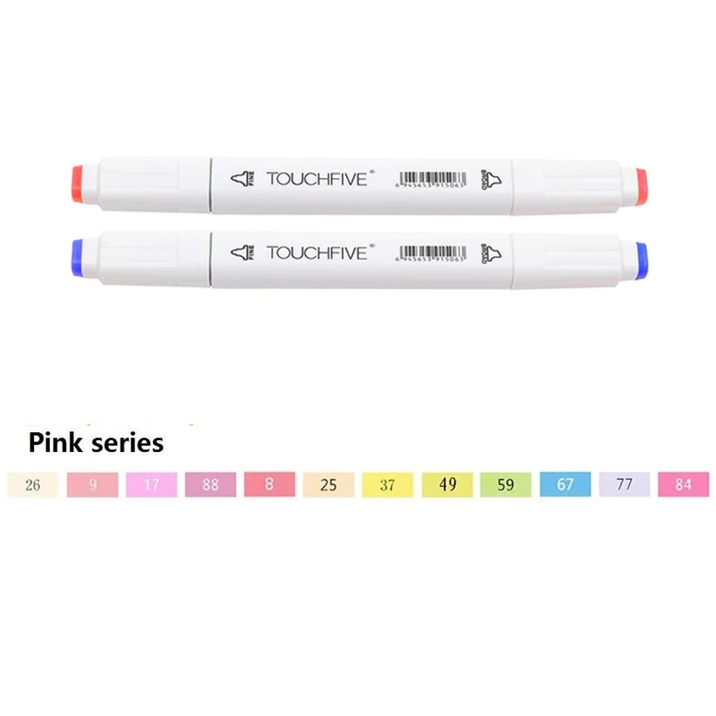 WHITE-12-PINK TOUCHFIVE 168 цветов художественные Маркеры Набор ручек с двойной головкой ручка для рисования манга маркер для окрашивания выдвижных ящиков поставки Студенческая ручная краска - Цвет: WHITE-12-PINK