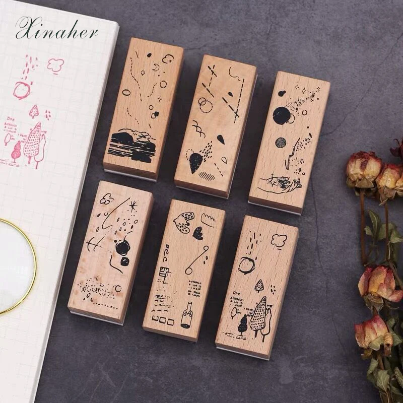 

XINAHER 1PC Vintage nature debris decoration stamp wooden rubber stamps for scrapbooking stationery DIY craft standard stamp