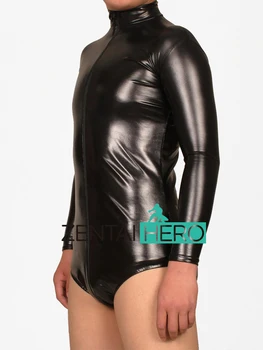 

Free Shipping DHL Custom Made Adult Black Sexy Half Zentai Catsuit Tights Shiny Metallic Fancy Leotard Catsuit YKK No Hood