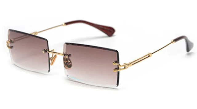 Маленькие прямоугольные солнцезащитные очки для женщин без оправы Квадратные Солнцезащитные очки для женщин Летний стиль женские uv400 зеленый коричневый - Цвет: gold with brown C101