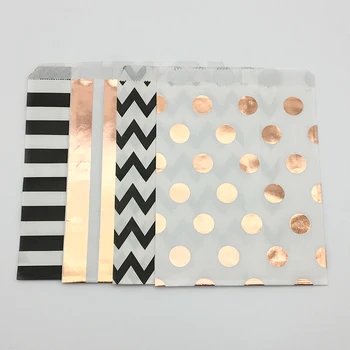 

200pcs Dot Stripe Chevron Design Paper Bags Kraft Paper Candy Rose Gold Gift Bags Birthday Bridal Shower Party Paper Bags