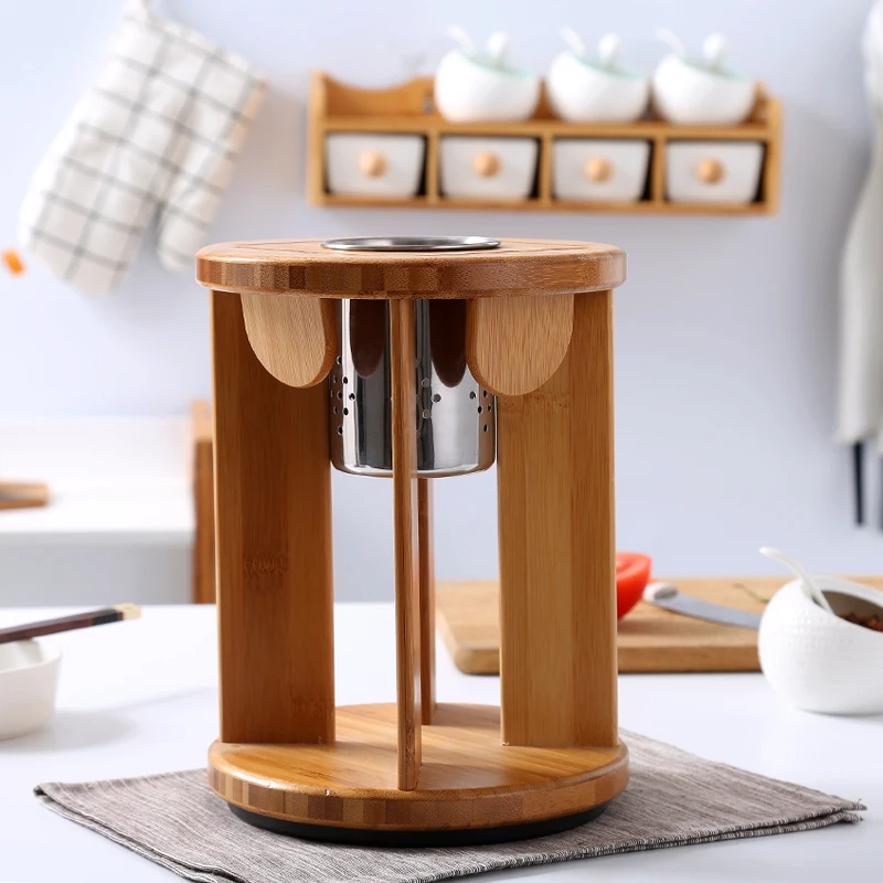 Rotating Chassis Bamboo Knife Holder Multifunctional Wood Knife Block For Stand Storage Rack Kitchen Tools
