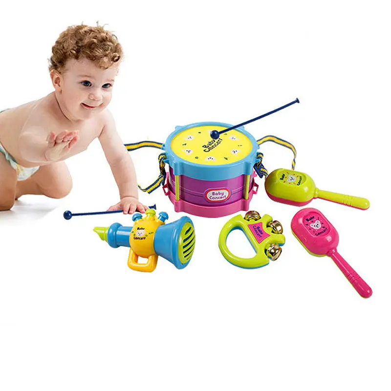 5 Pcs/Set Kids Baby Infant Roll Drum Horn Music Toy Sets Mini Grasp Hand Musical Instruments Early Educational Toys YJS Dropship