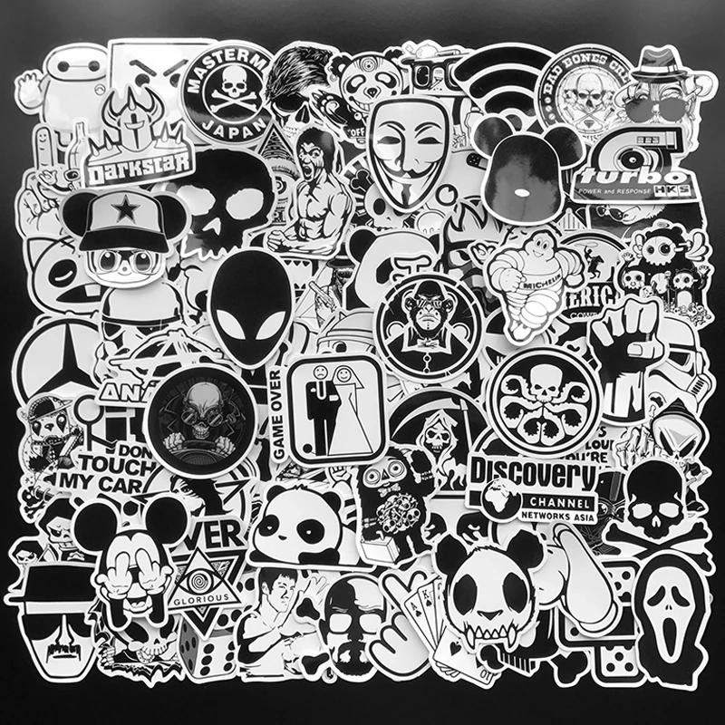 

100Pcs Random Black and White Sticker Graffiti Punk JDM Cool Stickers for Kids Sticker on Laptop Skateboard Suitcase Bike Helmet