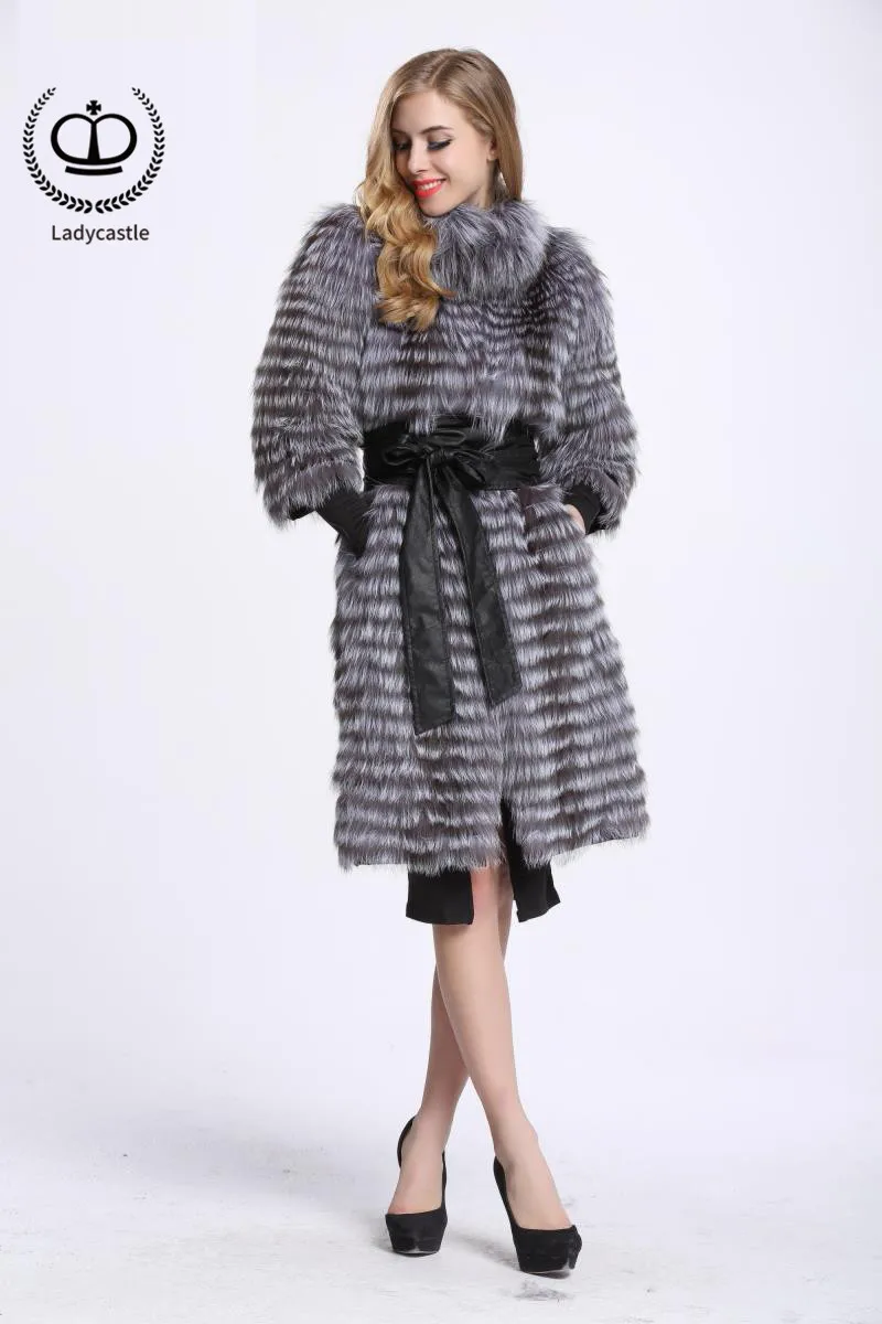 Perfect 2018 New Real Sliver Fox Fur Coat With O-Neck Collar Long Jacket Big Size For Women Down Fox Fur Coat From Natural Winter FC-044 6