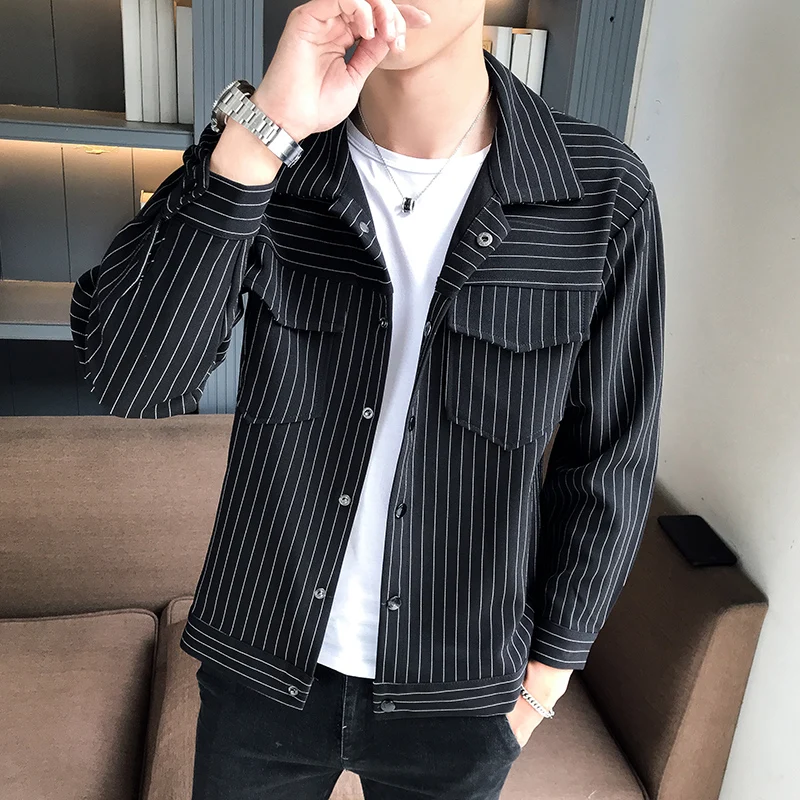 Striped Jacket Men 2018 Fashion Coat Single-breasted Lapel jacket Male Striped Jacket Men 2018 Fashion Coat Single-breasted Lapel jacket Male