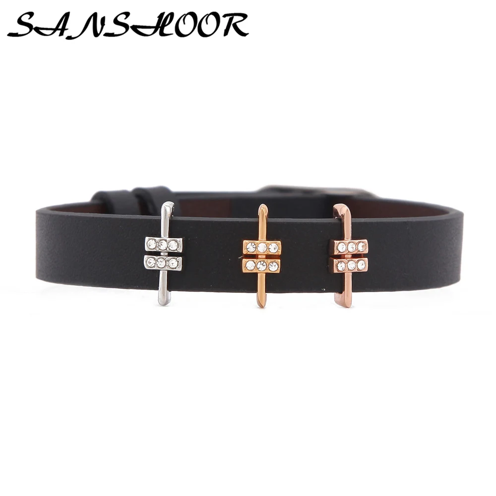 

SANSHOOR Pave Equation Sign Keepering Cross Slide Charms Collection Fit Wrap Bracelets Key Chains Necklace As Women Gift 6pcs