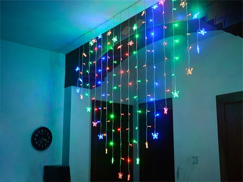 multicolor butterfly Laimaick 2 м 124 светодиодная гирлянда для занавесок, Романтический Сказочный светильник, садовый, вечерние, Рождественский светильник, наружное, свадебное украшение для дома - Испускаемый цвет: multicolor butterfly