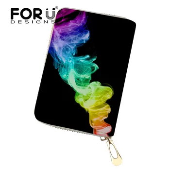 

FORUDESIGN 2019 Women Credit Card Holder Wallet Zipper Color Printed Leather Travel Mini Wallet ID Hold 55 Cards Protector Cover