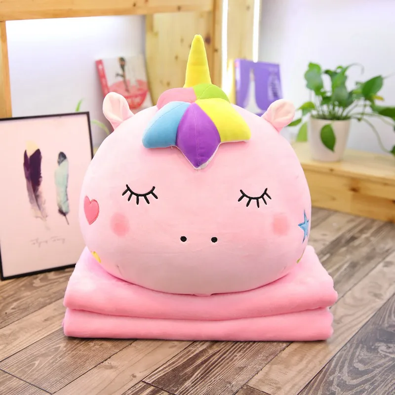 40 см Высокое качество Kawaii единорог плюшевые игрушки мягкие Мультяшные животные единорог с одеялом Мягкая кукла диван подушка украшения спальни - Цвет: Pink-1