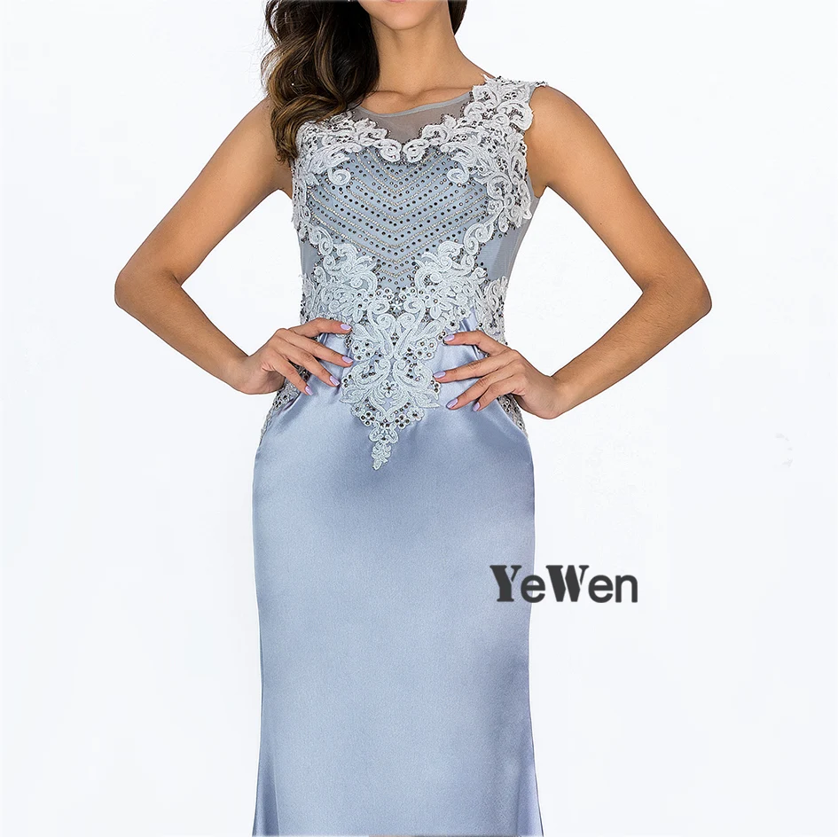 Синие атласные элегантные платья для выпускного Vestido de fiesta тюль без спинки без рукавов Печать Вечерние платья Длинные плюс размер YM20023