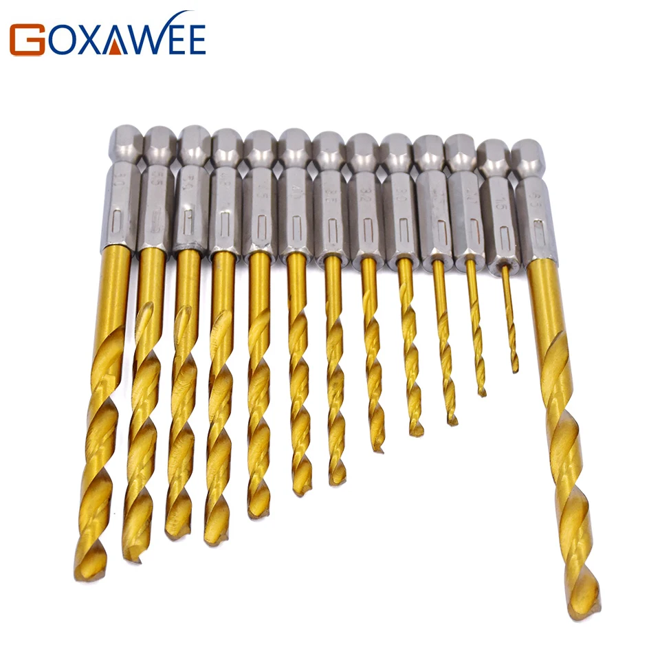 GOXAWEE Drill Bits 13pc 1.5 6.5mm Hexagonal Screw Drills Power Tools
