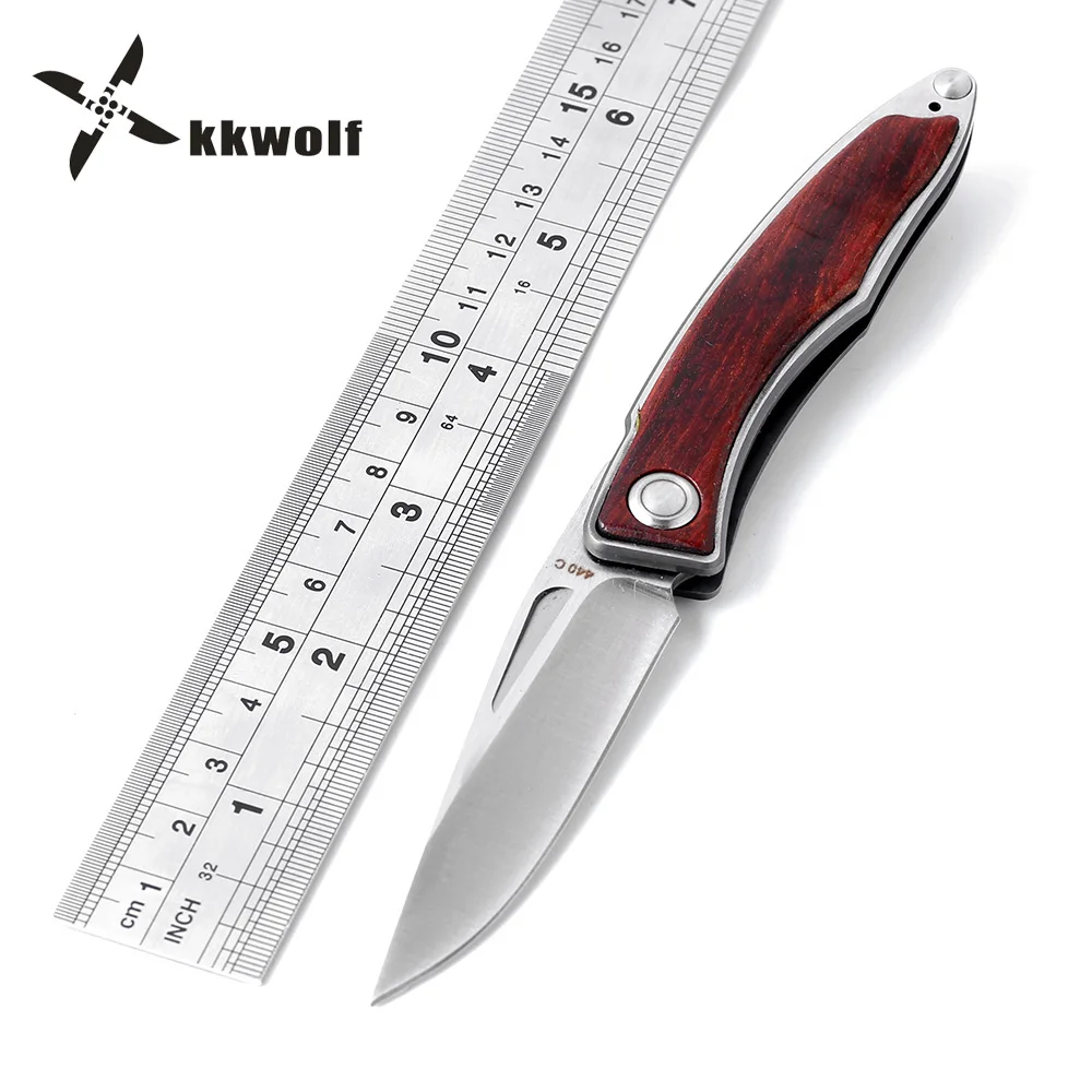 KKWOLF Fighter Складной нож 440c нож для охоты и кемпинга инструмент выживания карманный нож сталь+ деревянная ручка Ножи EDC Спорт на открытом воздухе