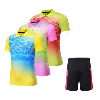 

Adsmoney Women/Men Tennis Shirt suits Perfect quality Anti-sweat Turn-down collar Sports Badminton Table Tennis shirt shorts kit