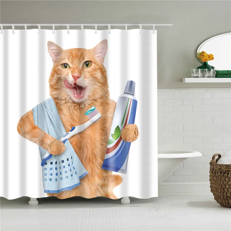 

Nordic Cartoon Cat Printing Bath Waterproof Shower Curtains Bathroom Curtain Washable Polyester Screen for Bath Decoration