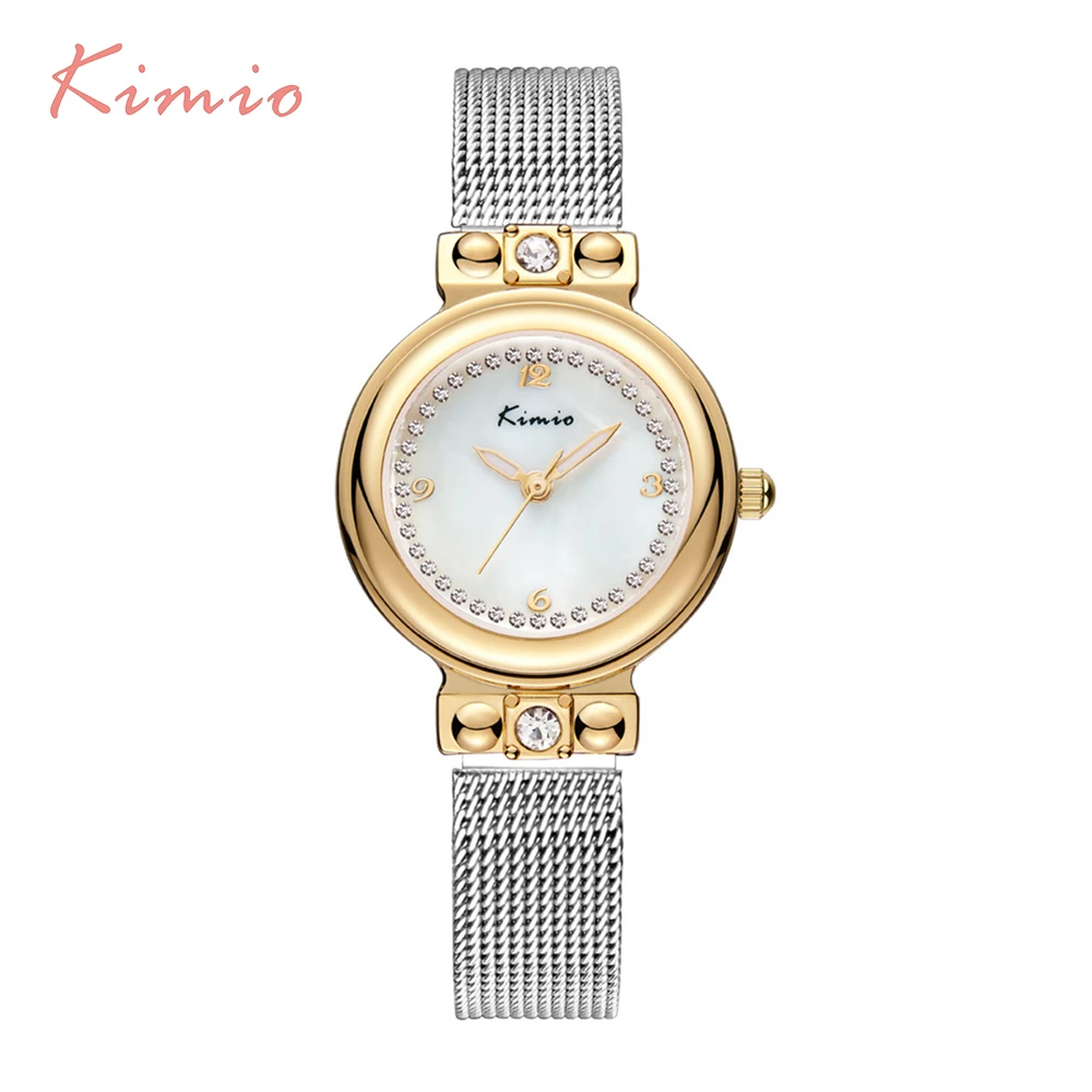KIMIO Retro Unique Watch Women Mesh Stainless Steel Bracelet Diamond Gold Quartz Woman Watches 2018 Brand Luxury Dropshipping