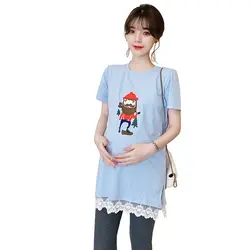 Материнство платье 2019 новый летний юбка большого размера свободная рубашка футболка корейская мода мультфильм печати юбка для беременных