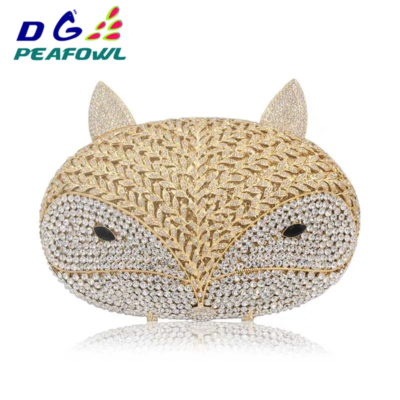 

Luxury Crystal Evening Bag Animal Fox Diamond Party Purse Pochette Soiree Women Chain Handbags wedding Bag Day Clutches