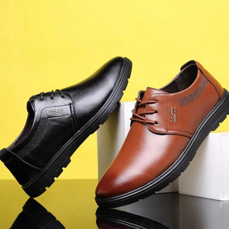 

England Style Men Fashion Round Toe Single Shoes Breathable Non-slip Lace-up Genuine Leather Cross-tied Work Business Shoes