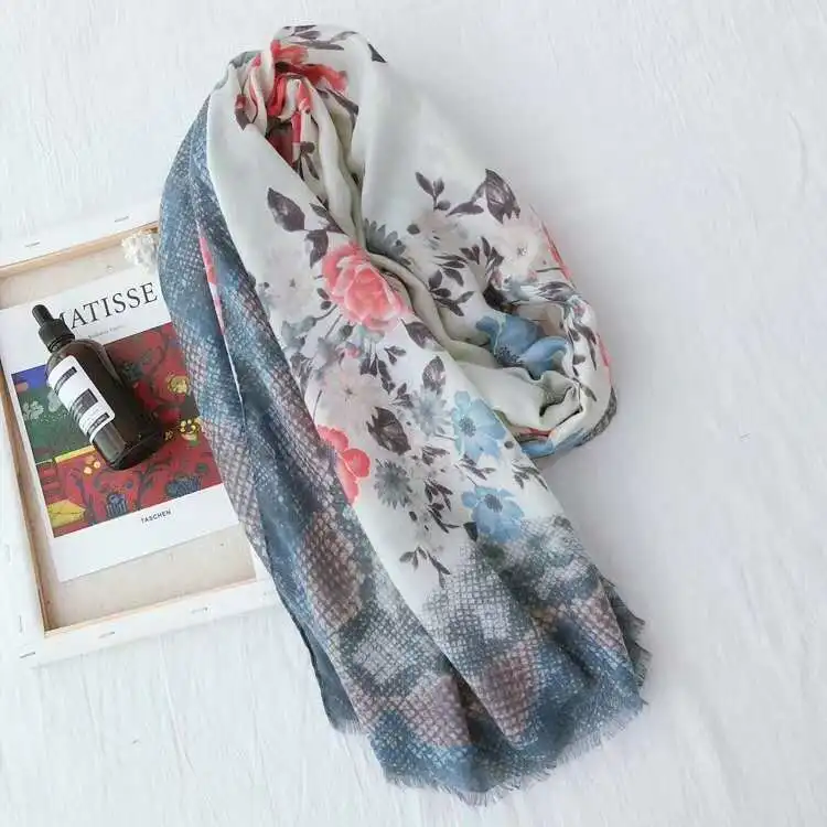 Scarf Female Flower Print Cotton and Linen Scarf Spring and Summer Wild Thin Section Sunscreen Beach Towel