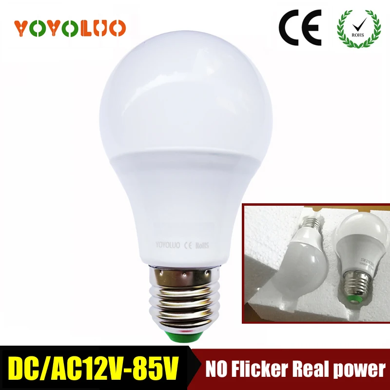 Светодиодные лампы DC/AC 12 в 24 36 48 E27 6 Вт 9 15 светодиодная лампа 6500K SMD 2835 для дома